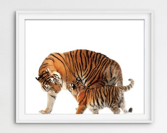 Tiger Family Print. Baby Tiger Wall Art. Boy Nursery Tiger. Woodland Tiger Art. Tribal Nursery Print. Bedroom Decor. Forest Animals Nursery