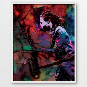 Colorful saxophone watercolor for interior design. Contemporary print. Jazz silhouette. Gift for saxophone fan. Printable. Saxophone poster