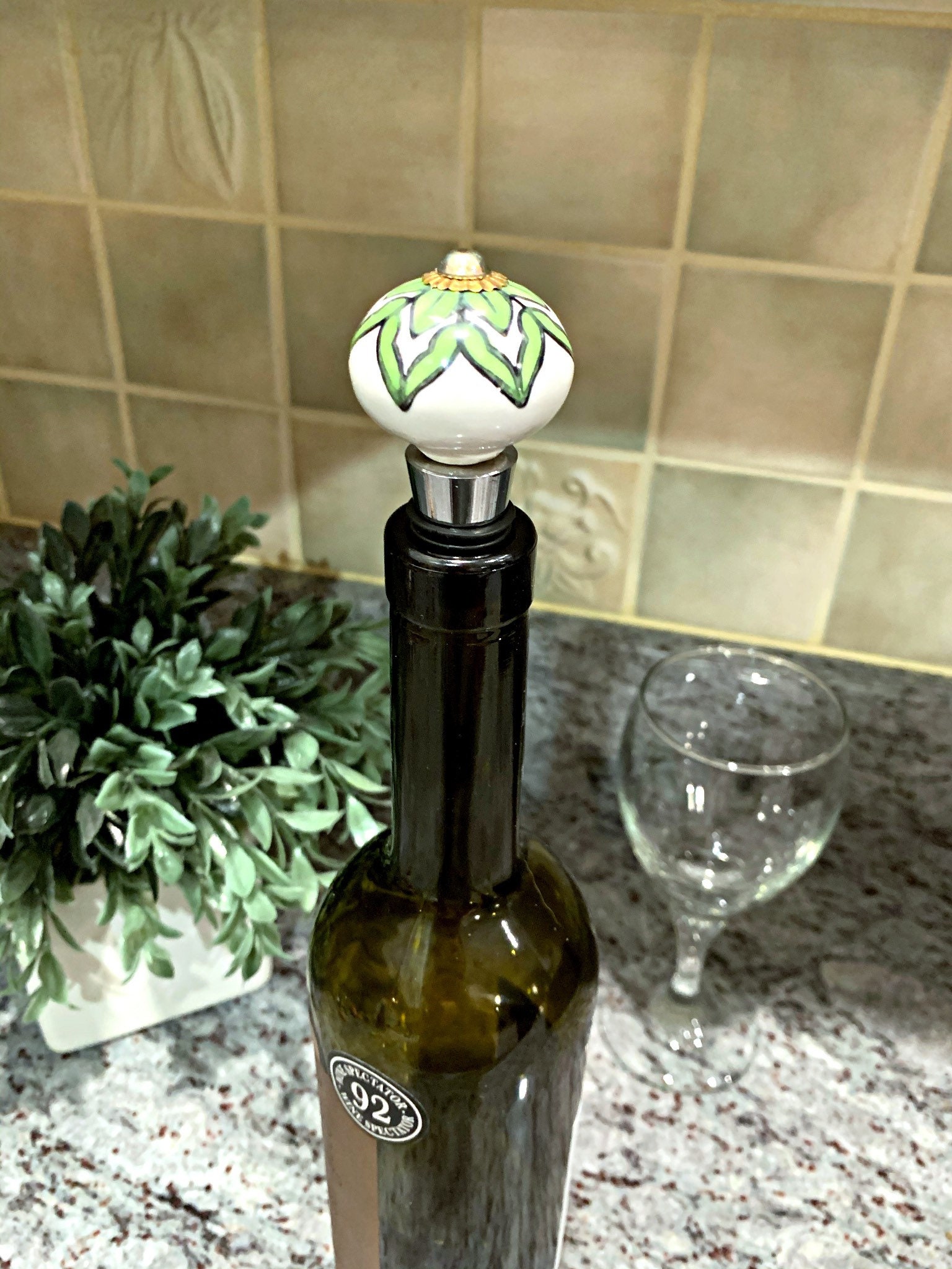 Green patterned wine stopper / Ceramic bottle stopper / Etsy