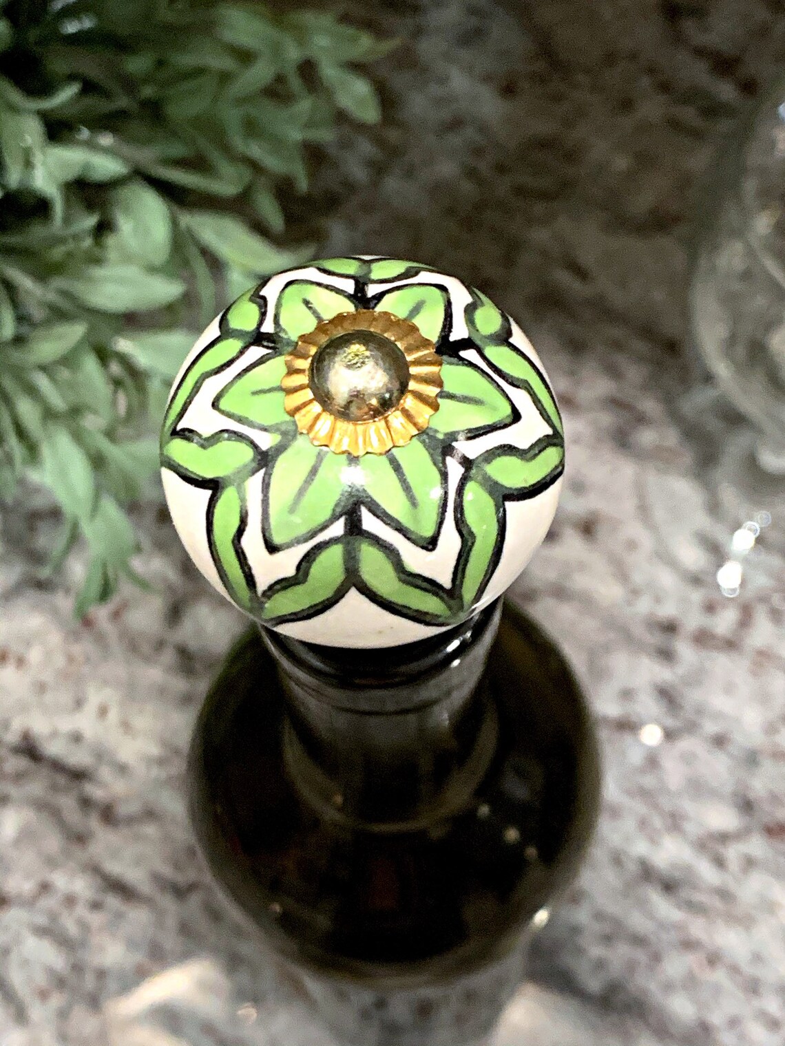 Green patterned wine stopper / Ceramic bottle stopper / Etsy
