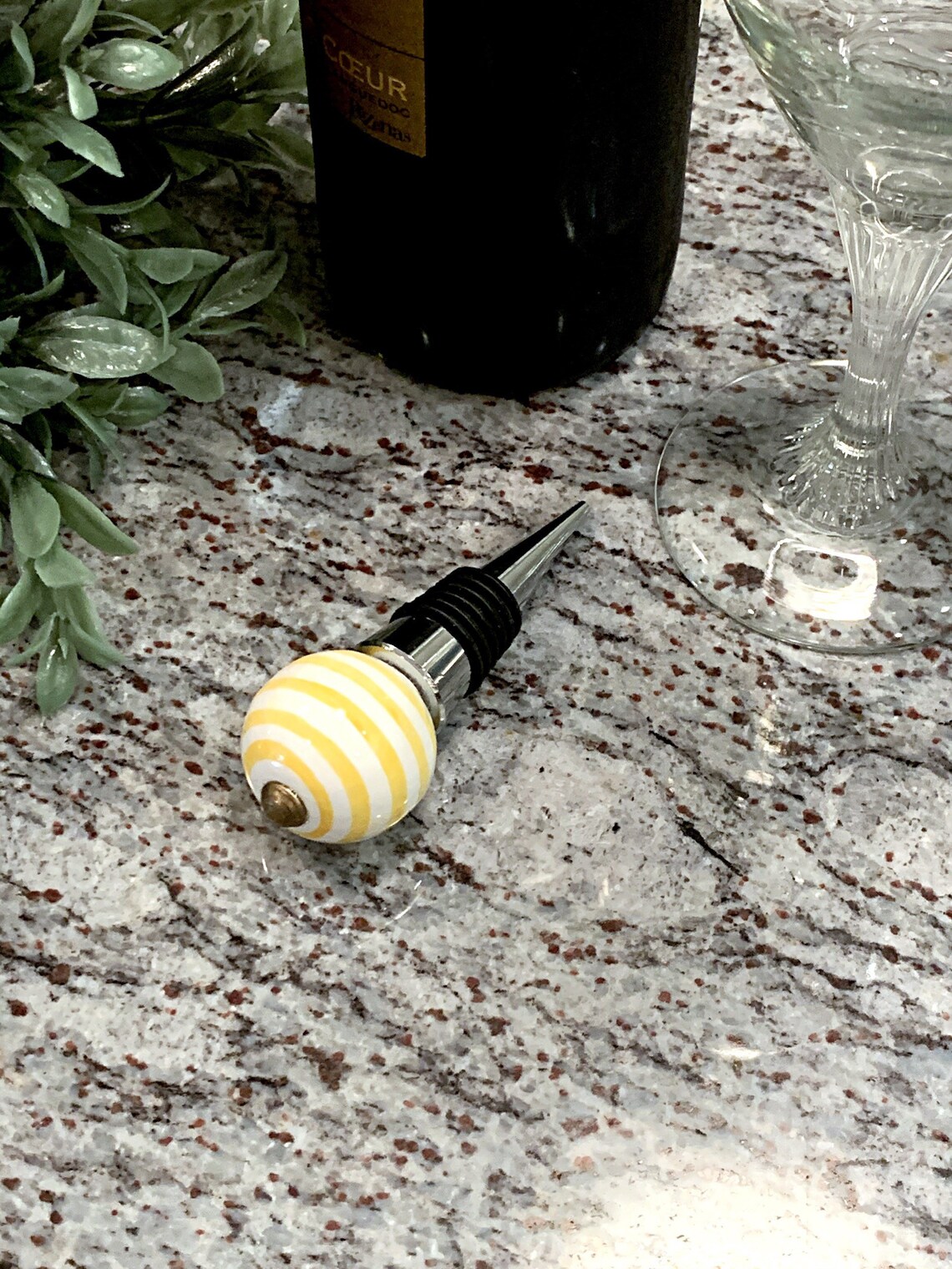 Wine stopper / yellow swirl ceramic wine stopper / decorative Etsy