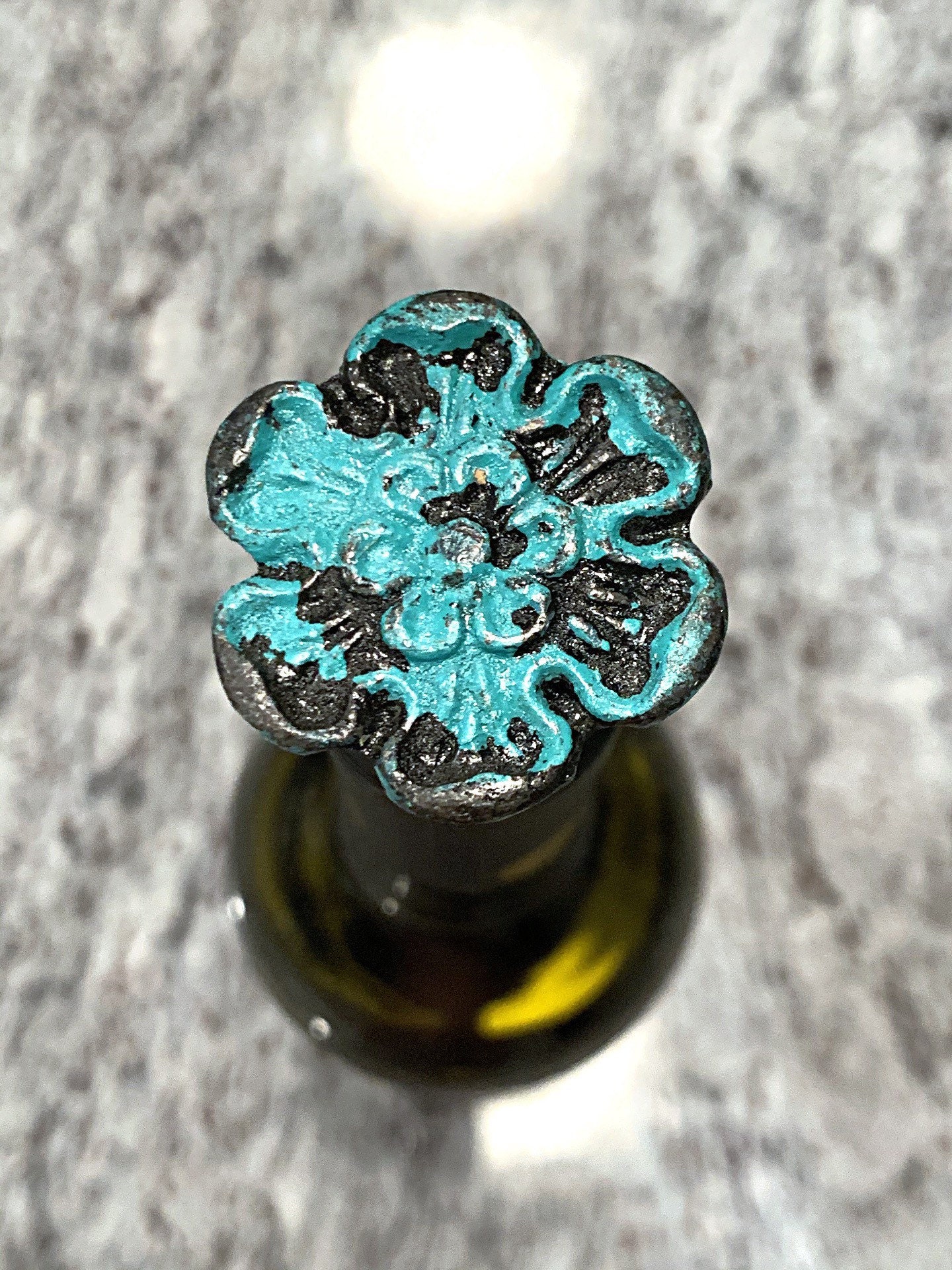 Decorative wine stopper / green cast iron flower bottle Etsy