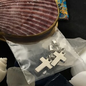 Cross Earrings in Real Shell purse with Free gift bag sea glass and sea shells