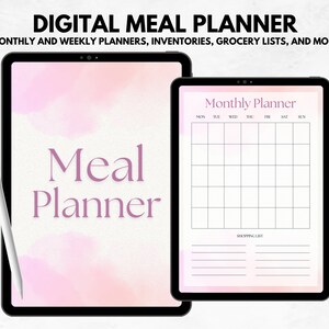 Digital Meal Planner, Weekly and Monthly Planners, Grocery List, Food Inventory, Printable Instant Download
