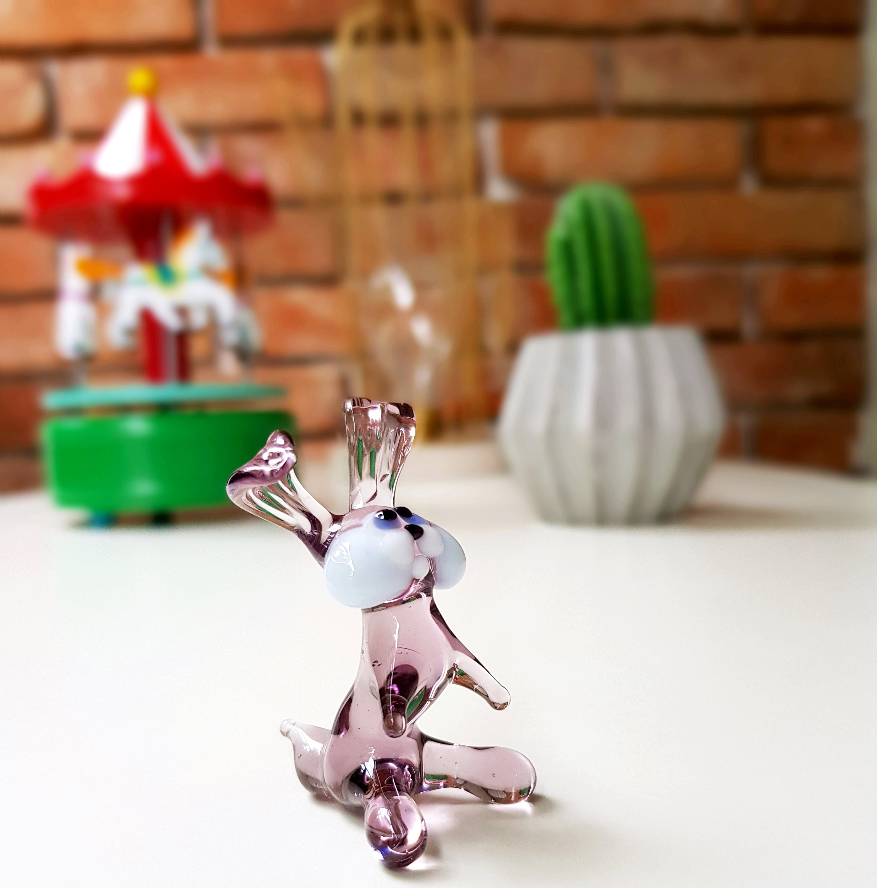 Glass Rabbit Figurine Handblown Color Glass Bunny Miniature Etsy