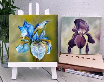 Set of 2 wall art Irises Flowers oil painting on canvas, Handmade floral painting, Set of 2 paintings, Art Home Decor, Housewarming Gift