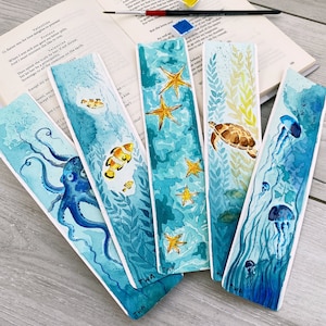 Handmade Watercolor Bookmarks: Sea Creatures Set of 5