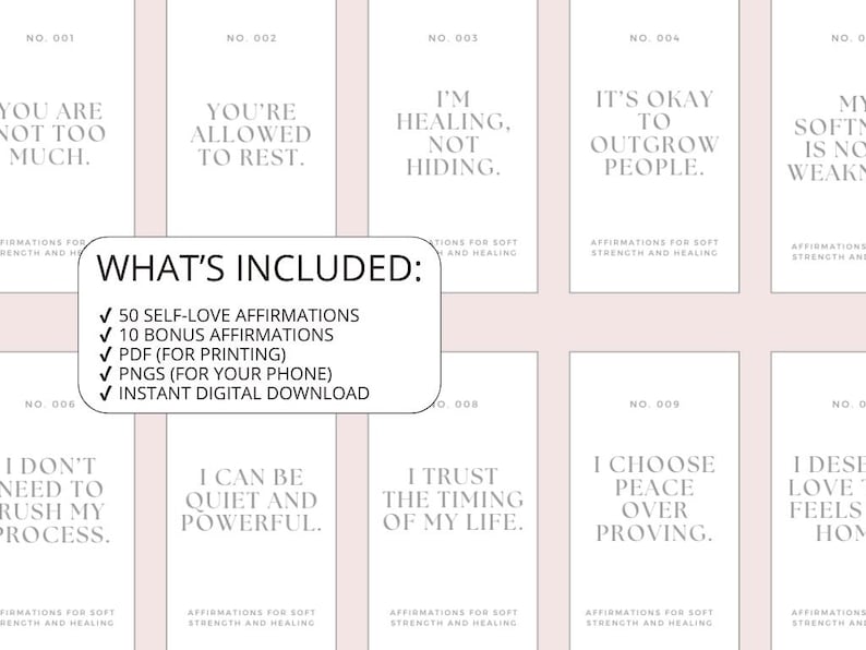 50 Affirmation Cards Printable, Affirmation Cards Digital, Vision Board Printables, Affirmation Cards Deck, Positive Affirmation Cards Pdf