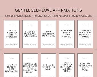 50 tarjetas de afirmación imprimibles, tarjetas de afirmación digitales, tableros de visión imprimibles, baraja de tarjetas de afirmación, tarjetas de afirmación positiva en PDF