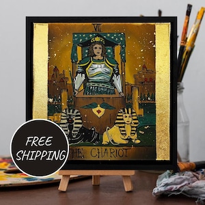 Wohnzimmer Wandkunst, Tarot Karte - Der Wagen - 7 Major Arcana - Ölgemälde, Rider wartete Deck, Witchery Wanddekoration, Witchy Geschenk für Sie