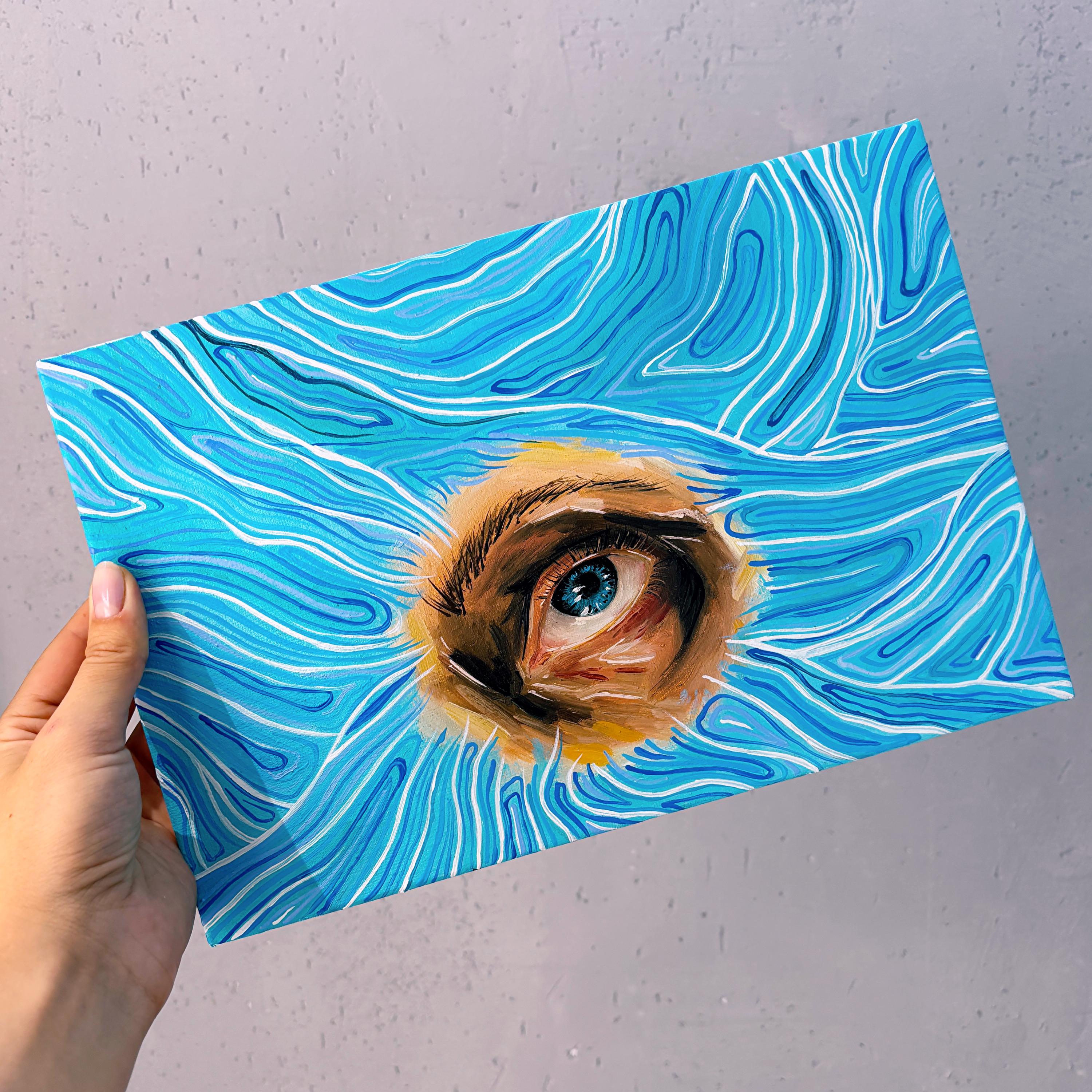 Blue Eye Oil Painting, Surreal Wall Art on Canvas, Hand Painted