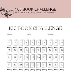 Desafío de 100 Libros Imprimible - Registro de Lectura - Registro de Lectura en PDF - Tamaño Carta A4 - Registro de Lectura Minimalista - Descarga Instantánea