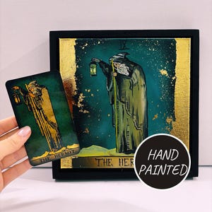 Arte mural gótico, Carta del Tarot El Ermitaño - Pintura al óleo de los 9 Arcanos Mayores, Baraja Rider Waite, Decoración de pared mística, Ocultismo, Regalos de brujería para ella
