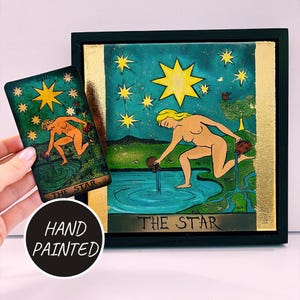Spirituelle Wandkunst, Tarot Karte Der Stern 17 Major Arcana Ölgemälde, Reiter Warte Deck, Mystik Wanddekor Kunst, Metaphysisches Geschenk für Sie