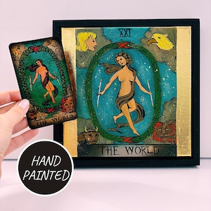 Arte mural metafísico, Carta del Tarot: El Mundo, 21 Arcanos Mayores, Pintura al óleo, Baraja Rider Waite, Arte decorativo de pared esotérico, Regalo oculto para ella
