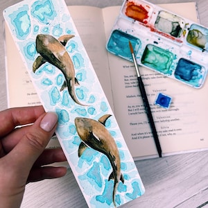 Hand Painted Watercolor Bookmark Sharks, Ocean Creatures, Marine Handmade Bookmarks, Bookworm Gift, Gift for Book Lover, Gift for Readers