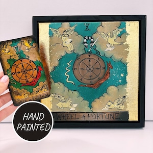 Occulte kunst aan de muur, tarotkaart Rad van fortuin 10 grote Arcana-olieverfschilderij, Rider Waite-deck, esoterisch muurdecor, Witchy cadeau voor haar
