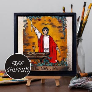 Tarot Karten Der Magier 1 Major Arcana Ölgemälde, Rider Warte Deck, Leinwand Wand Kunst, Okkulte Esoterik Wohnkultur, personalisiertes Geschenk
