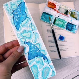Hand-Painted Watercolor Stingray Bookmark: Ocean Marine Gift