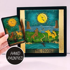 Esoterische muurkunst, tarotkaart de maan 18 grote arcana olieverfschilderij, Rider Waite dek, occulte muur decor kunst, metafysisch cadeau voor haar