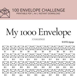 100 Envelope Challenge Printable, Money Savings Challenge, Digital Download, Savings Tracker, Savings Challenge