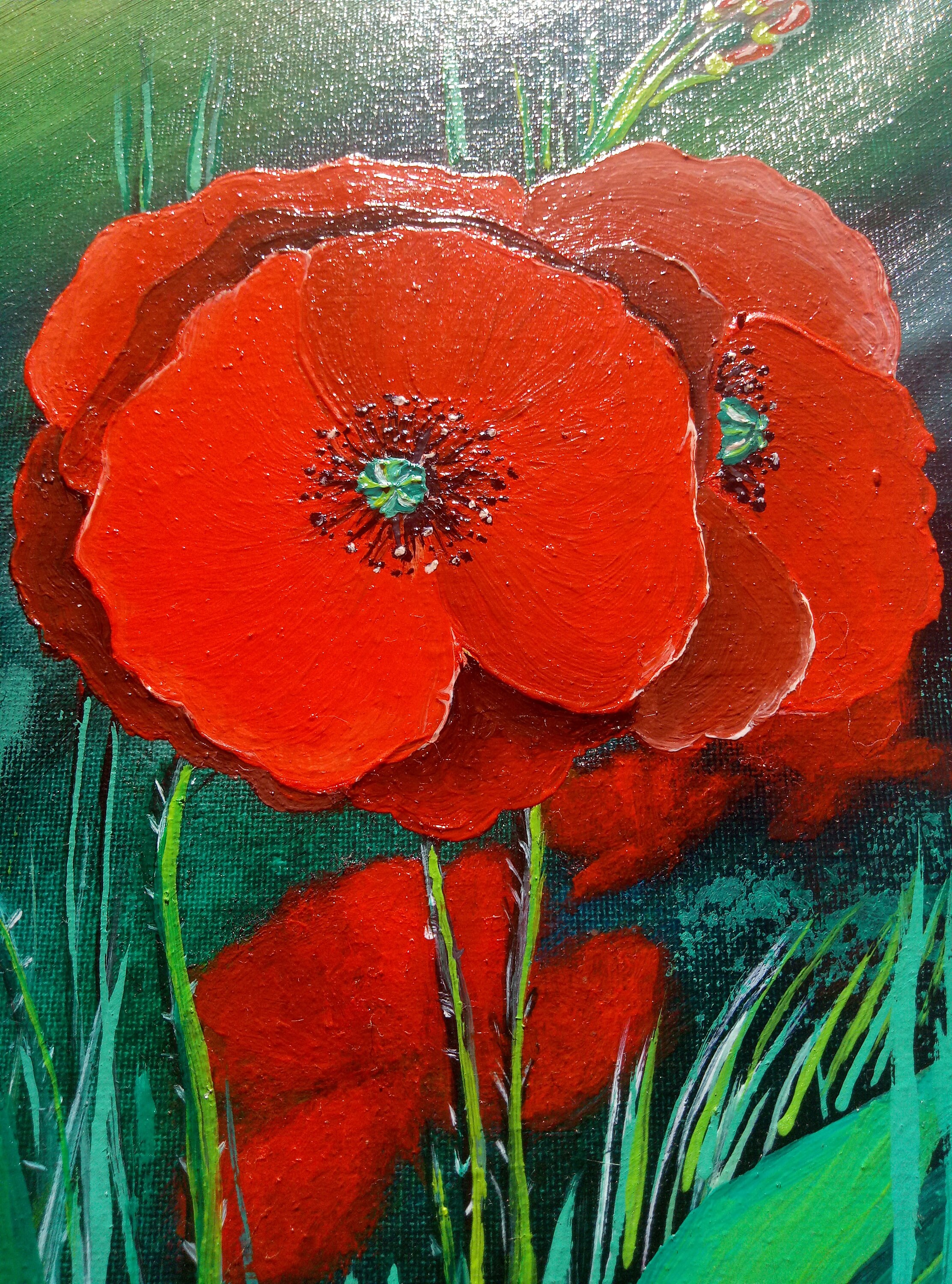 Red poppy wildflowers oil painting poppies landscape on canvas Etsy