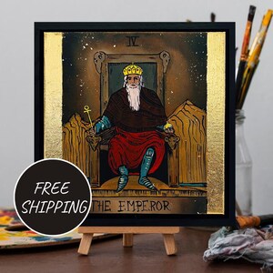 Okkulte Wand Kunst Tarot Karte Der Kaiser - 2 Major Arcana Rider Warte Deck, Originale Öl Malerei, Okkultismus Geschenk für Sie, Mystische Wand Dekoration