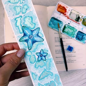 Hand Painted Watercolor Bookmark Starfish, Ocean Creatures, Marine Handmade Bookmarks, Bookworm Gift, Gift for Book Lover, Gift for Reader