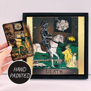 Art mural mystique, carte de tarot mort 13 arcanes majeurs, peinture à l'huile, pont de serveur cavalier, art mystique, décoration murale occultisme, cadeaux de sorcellerie pour elle