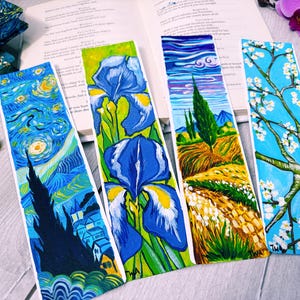 Hand-Painted Van Gogh Bookmarks: Starry Night, Irises, Almond Blossoms