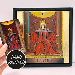 Mystische Wandkunst, Gerechtigkeit Tarot Karte, 11 Major Arcana, Ölgemälde, Rider Warte Deck, Magische Wanddekoration, Okkulte Kunst, Hexen Geschenke für Sie
