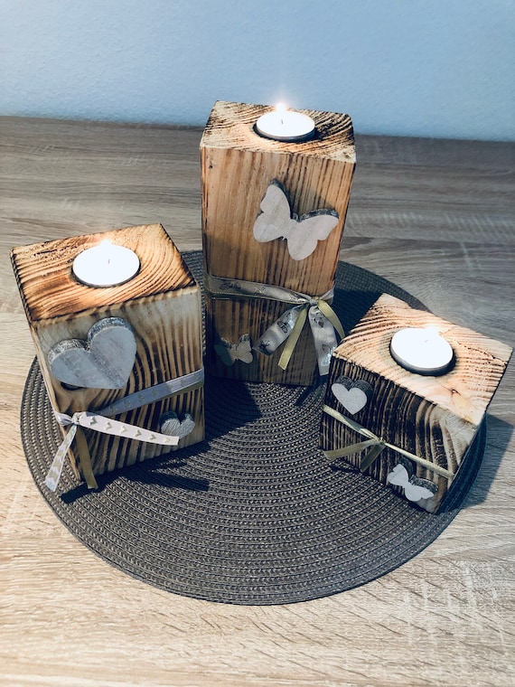 Deko aus Holz! Holzdeko mit Teelichter! Kerzenhalter aus Holz