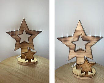 Estrellas navideñas de madera con iluminación LED. Decoración de estrellas.