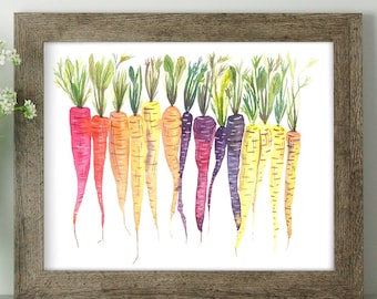 Kitchen Art, Vegetables Wall Print, Carrot Watercolor Painting | 5x7, 8x10, 11x14 inches