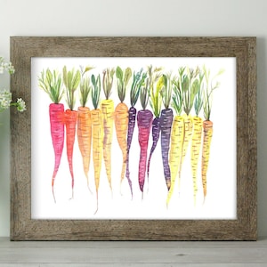Kitchen Art, Vegetables Wall Print, Carrot Watercolor Painting | 5x7, 11x14 inches