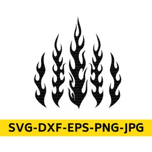 Puede incluir: Silueta negra y blanca de cinco llamas estilizadas. Las llamas están dispuestas en un patrón simétrico, con la llama más alta en el centro.