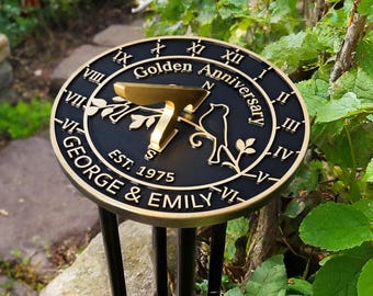 Personalized Brass Sundial with Custom Name, Wedding Gift Idea for Couples, Golden Anniversary Gift Sundial