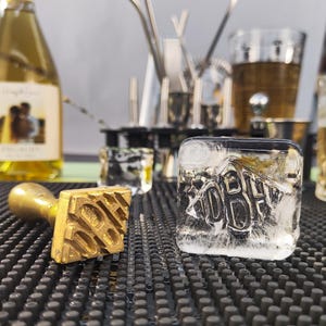 Custom Text on Ice - Whiskey Rocks Ice Cube Stamp - Cocktail Ice Tray - Customized Brass Mold, Personalized Gift For Him, Home Bar, Wedding