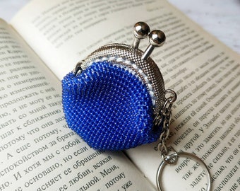 Mini beaded coin purse, Crochet key chain, Travel medicine pouch