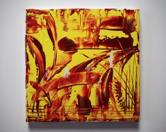 Original Abstraktes Bild Gemälde 20x20 cm Wandbild modernes Acrylbild moderne abstrakte Kunst mit knalligen Farben Malerei abstrakt gelb rot