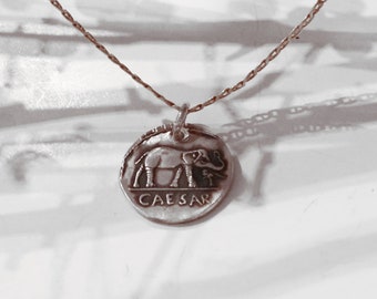 Sterling Silver Roman Coin Pendant: Handmade Elephant Medallion