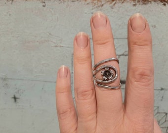 Arthritis finger splint for bending sideways handmade hammered sterling silver 925 textured ring