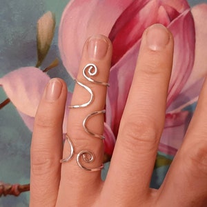 Férula completa para dedos de plata de ley 925 para ambas articulaciones, ajustable.