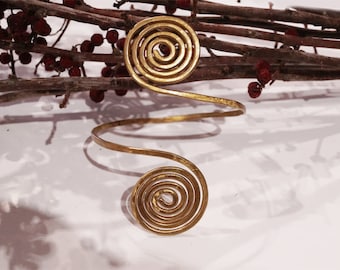 Handmade Brass Spiral Bracelet: Celtic Sun Amulet
