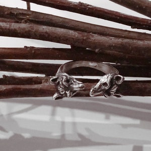 Sterling Silver Fox Head Ring: Adjustable Animal Talisman Jewelry