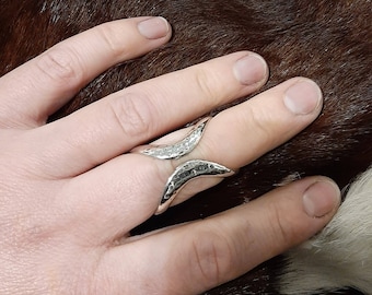 Handmade Sterling Silver 925 Finger Splint Ring: Adjustable Textured Design