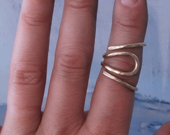 Arthritis finger splint for bending sideways handmade hammered sterling  silver, brass or copper textured ring