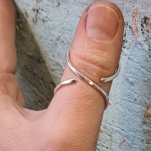 Thumb splint sterling silver 925, brass or copper adjustable handmade  hammered textured ring