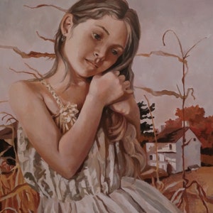 Original oil painting Figurative painting Realistic painting Portrait Autumn painting Roofs painting Girl picture Riga art Oil on canvas