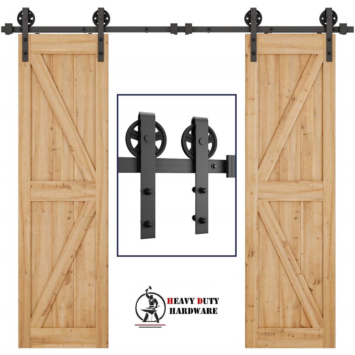 Heavy Duty Double Barn Door Hardware Kit Smooth and Quiet Etsy